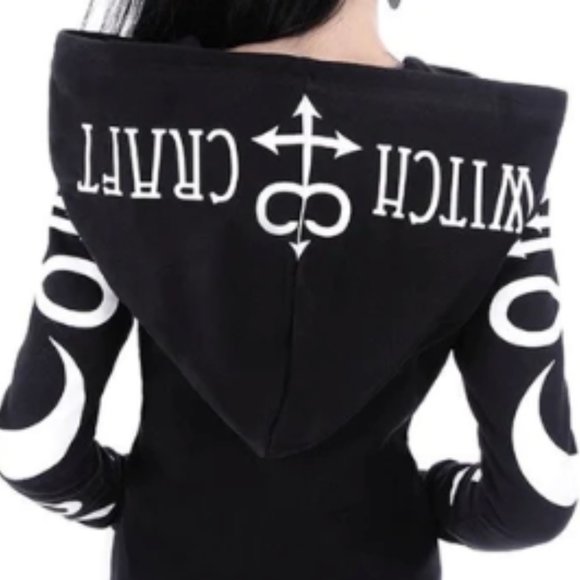 NWOT Goth Mall Witchcraft Symbol Zip Hoodie Black Size L - Picture 2 of 7